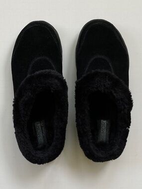 Skechers Black Go Walk Memory Form Fit Slippers/Sz /Faux Fur Trim & Lining/NEW!